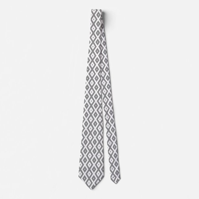 Cravate Motif de diamants gris et blanc (Devant)