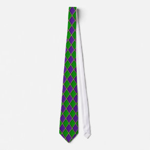 Cravate Motif de diamants vert et violet Mardi Gras Cravat