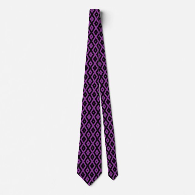 Cravate Motif de diamants violet et noir (Devant)
