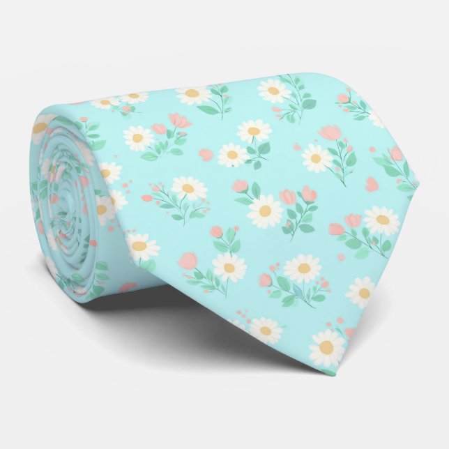 Cravate Motif de dispersion de marguerite pastel (Roulé)