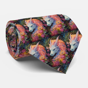 Cravate Motif de dragon chinois arc-en-ciel
