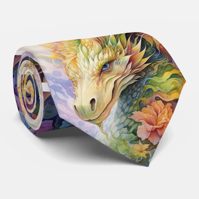 Cravate Motif de dragon chinois arc-en-ciel (Roulé)
