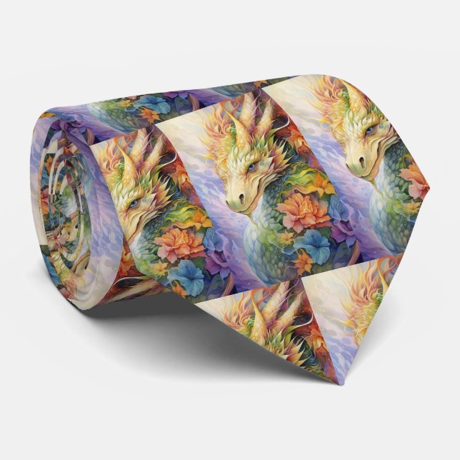 Cravate Motif de dragon chinois Rainbow (Roulé)