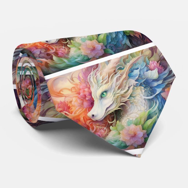 Cravate Motif de dragon chinois Rainbow (Roulé)