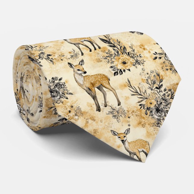 Cravate Motif de faon de la forêt automnale (Roulé)