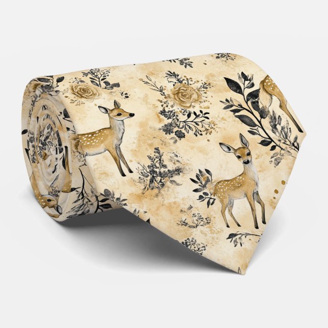 Cravate Motif de faon de la forêt fantaisiste (Roulé)