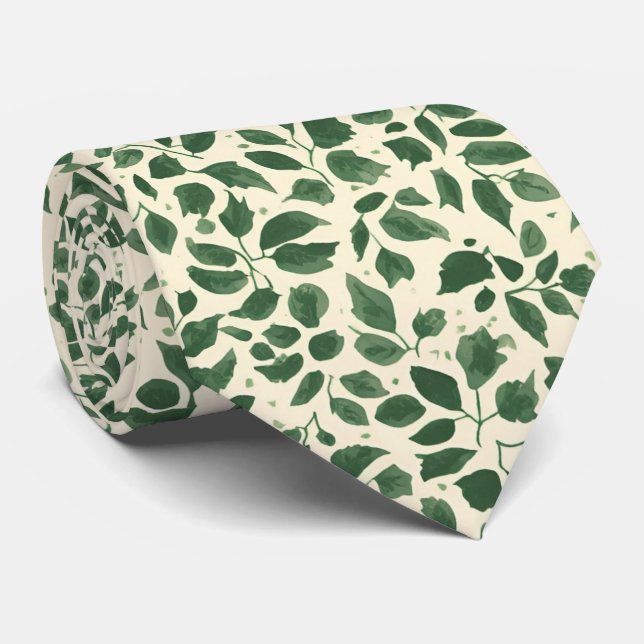 Cravate Motif de feuillage de feuilles botaniques vert sau (Roulé)
