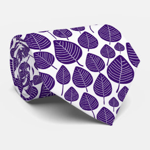 Cravate Motif de feuille 02 - Violet sur blanc