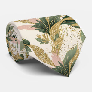 Cravate Motif de feuille botanique élégant or et vert