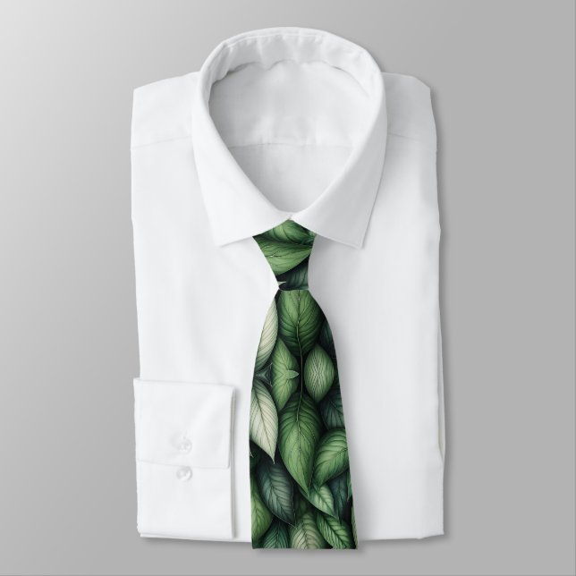 Cravate Motif de feuille botanique vert luxuriant (Attaché)