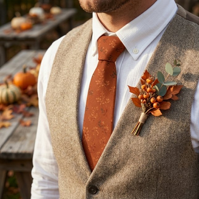 Cravate Motif de feuille orange rustique chaud (Créateur téléchargé)