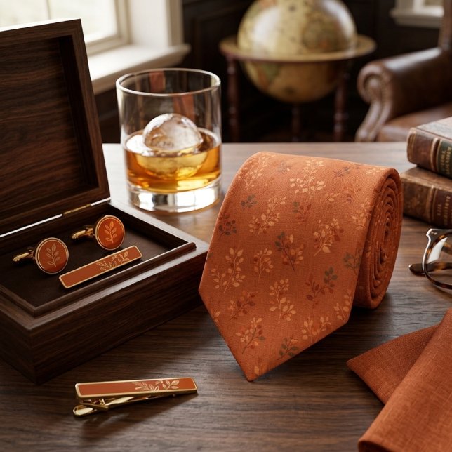 Cravate Motif de feuille orange rustique chaud (Créateur téléchargé)