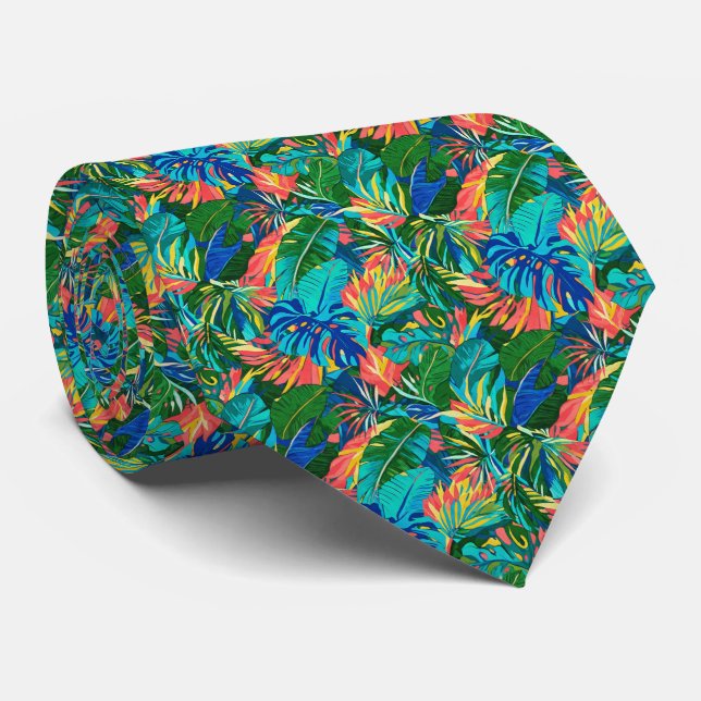 Cravate Motif de feuille tropicale lumineuse (Roulé)