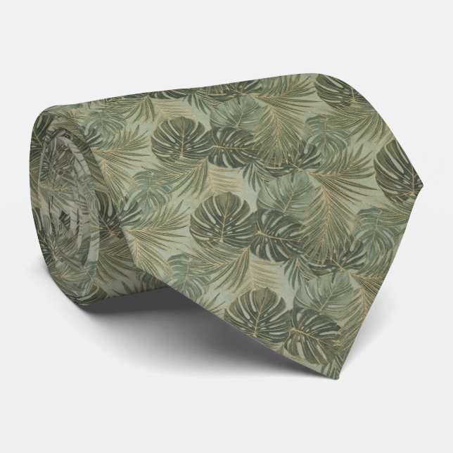 Cravate Motif de feuille tropicale Monstera (Roulé)