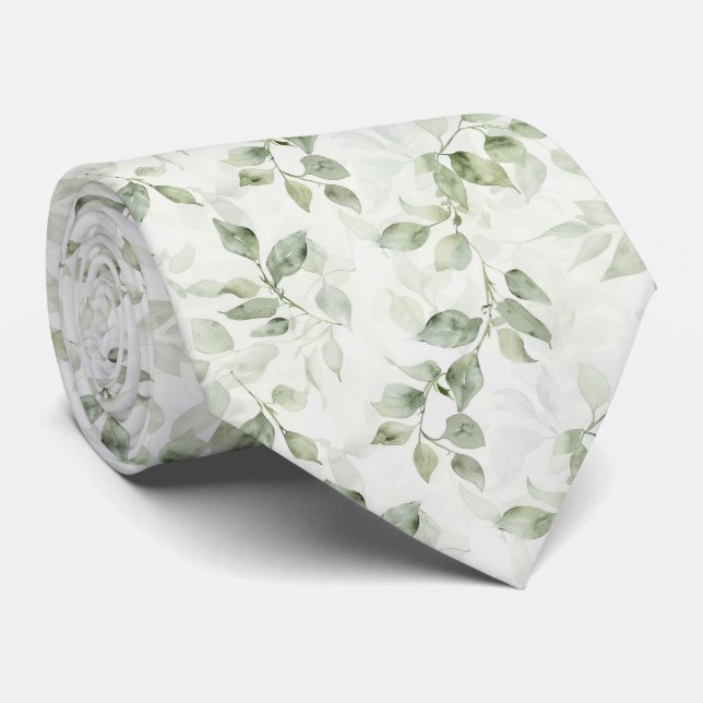Cravate Motif de feuille verte botanique (Roulé)