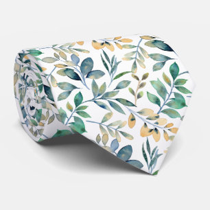Cravate Motif de feuille verte et jaune à l'aquarelle fraî