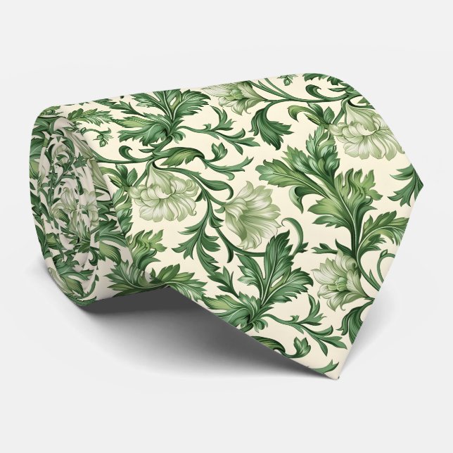 Cravate Motif de feuilles d'acanthe vert foncé orné (Roulé)