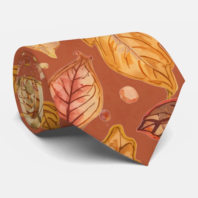 Cravate Motif de feuilles d'automne vintage  (Roulé)