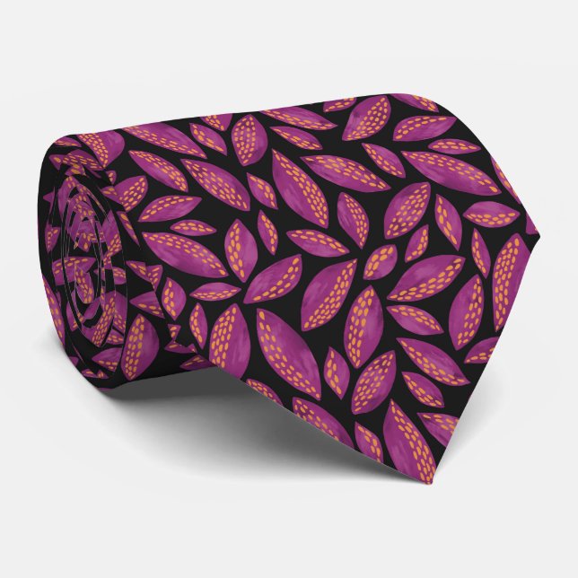 Cravate Motif de feuilles d'automne violettes (Roulé)