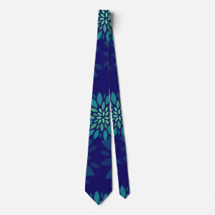 Cravate Motif de feuilles florales bleu marine et vert mod