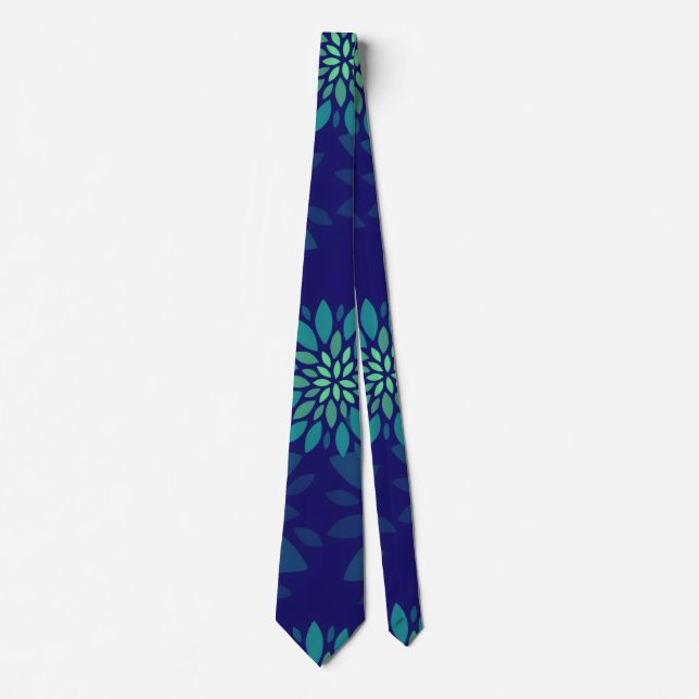 Cravate Motif de feuilles florales bleu marine et vert mod (Devant)