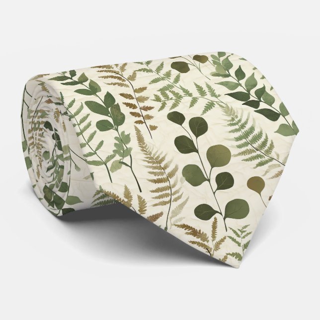 Cravate Motif de feuilles pressées botaniques – Impression (Roulé)