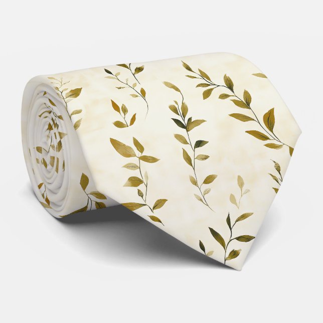 Cravate Motif de feuilles pressées rustique – Botanique d' (Roulé)