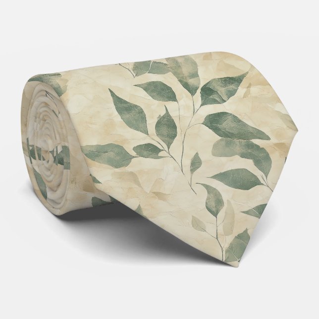 Cravate Motif de feuilles pressées rustique – Botanique d' (Roulé)