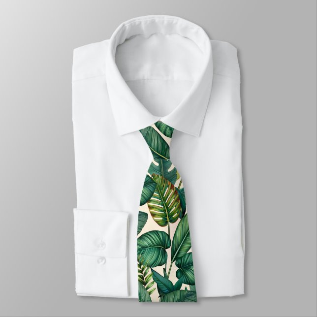 Cravate Motif de feuilles tropicales de Monstera vert et s (Attaché)