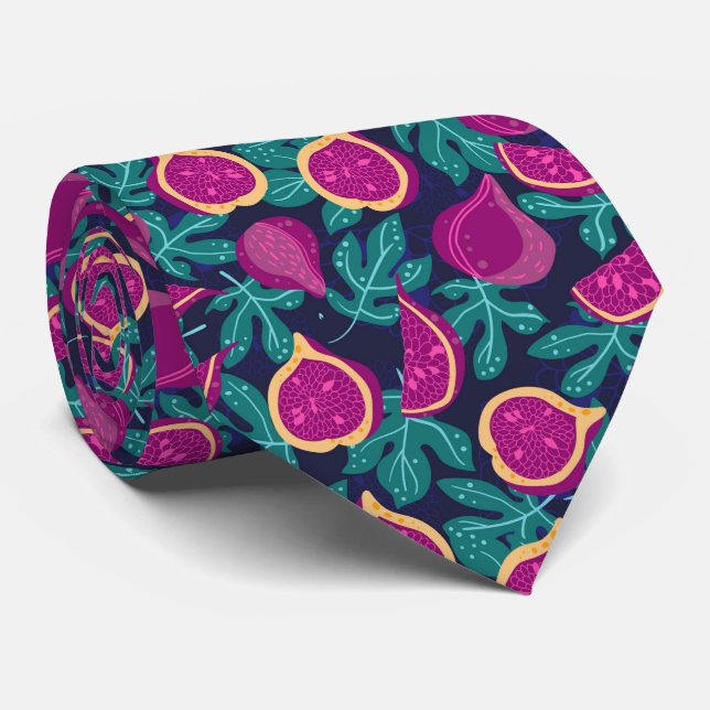 Cravate motif de figue magnifique violet bleu (Roulé)
