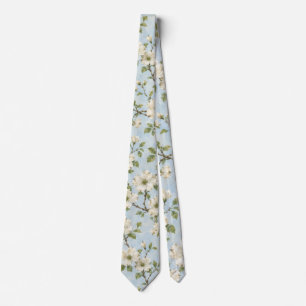 Cravate Motif de fleur de cornouiller du Sud sur fond bleu