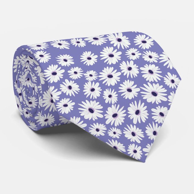 Cravate Motif de fleur de marguerite bleue blanche (Roulé)