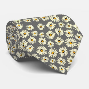 Cravate Motif de fleur de marguerite orange blanc gris