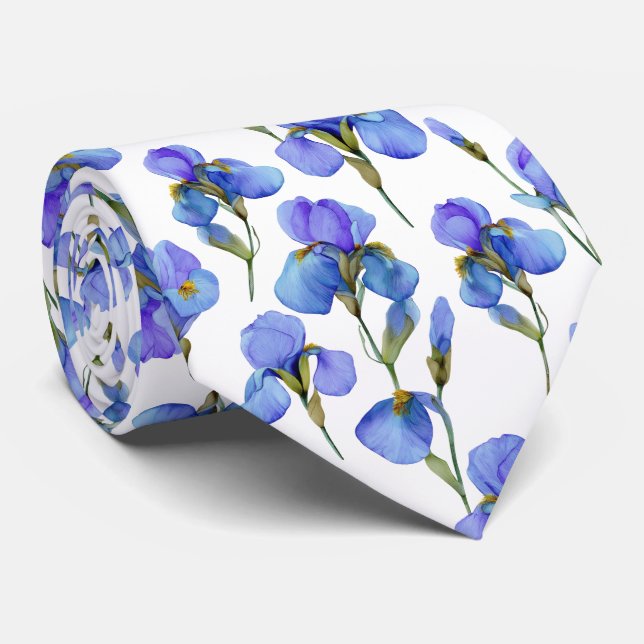 Cravate Motif de fleur d'iris à l'aquarelle bleue (Roulé)