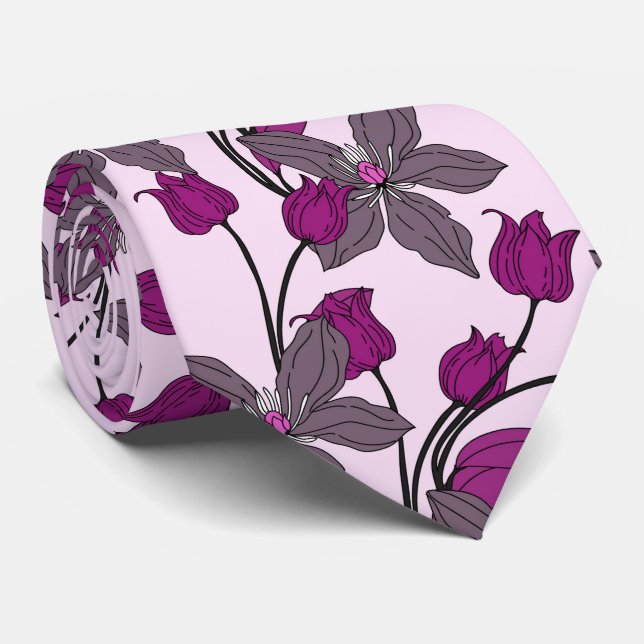Cravate Motif de fleur élégant ethnique rétro violet (Roulé)