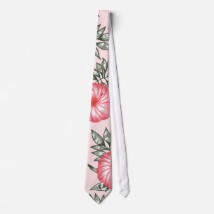 Cravate Motif de fleur hawaïen de ketmie rose