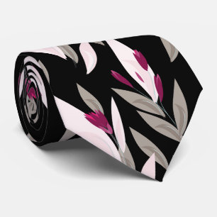 Cravate Motif de fleur rétro rouge abstrait violet noir
