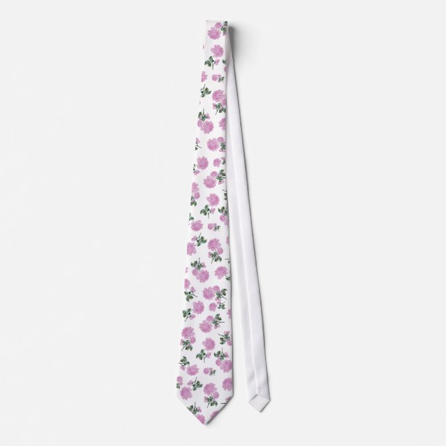 Cravate Motif de fleur rose-clair de roses sur le blanc (Devant)