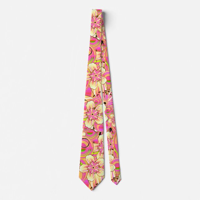 Cravate motif de fleur rose funky (Devant)