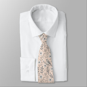 Cravate Motif de fleur sauvage de pêche vintage Rossignol