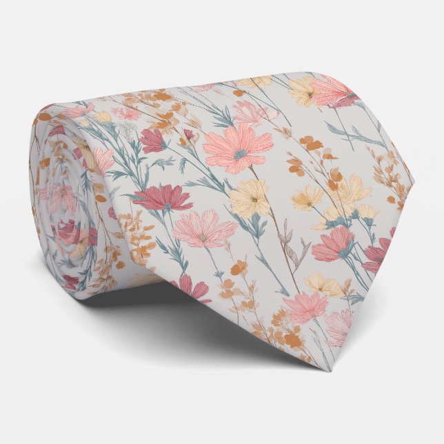Cravate Motif de fleur sauvage pastel doux (Roulé)
