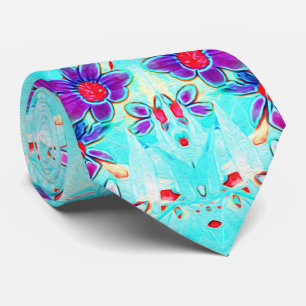 Cravate Motif de fleur violette mignonne et girly sur bleu