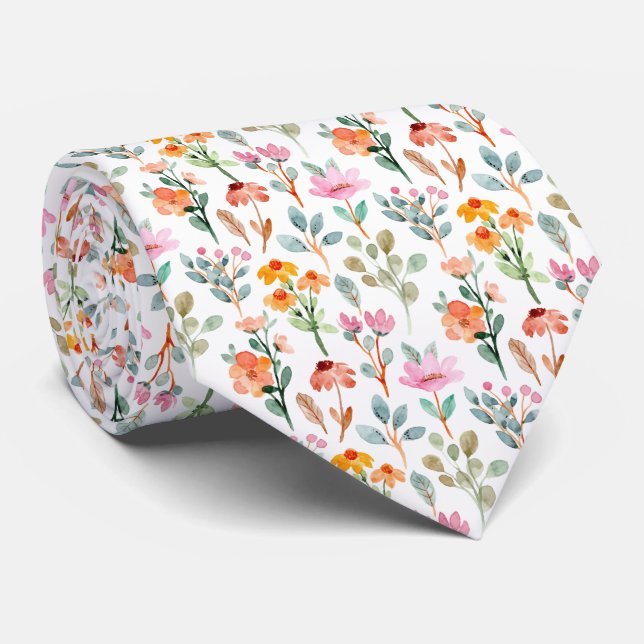 Cravate Motif de fleurs à l'aquarelle (Roulé)