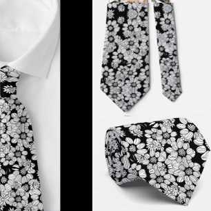 Cravate Motif de fleurs Abstraites noir et blanc