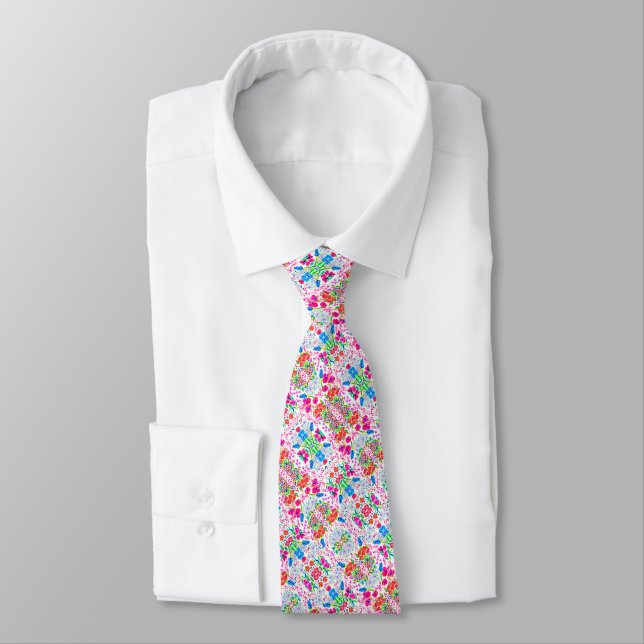 Cravate Motif de fleurs aquarelles colorées mignonnes (Attaché)