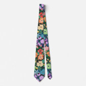 Cravate Motif de fleurs arc-en-ciel noir rétros (Devant)
