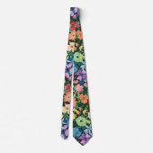 Cravate Motif de fleurs arc-en-ciel noir rétros (Dos)