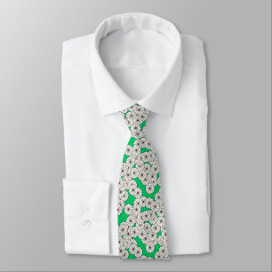Cravate motif de fleurs Art déco - crème sur vert jade
