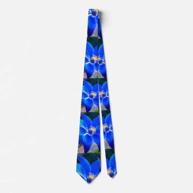 Cravate Motif de fleurs bleues profondes (Devant)