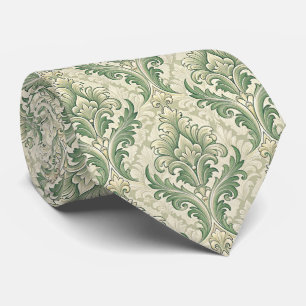 Cravate Motif de fleurs botaniques vintage vert et beige